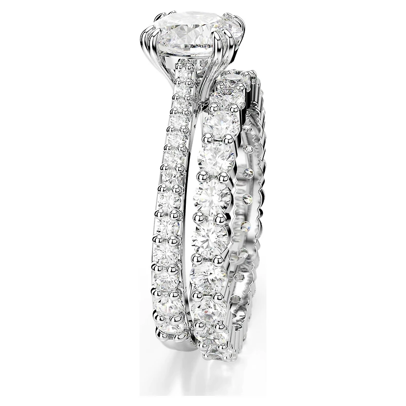 Stilla ring, Set (2), Round cut, White, Rhodium plated by SWAROVSKI