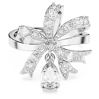 Volta cocktail ring, Bow, White, Rhodium plated by SWAROVSKI