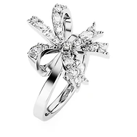 Volta cocktail ring, Bow, White, Rhodium plated by SWAROVSKI