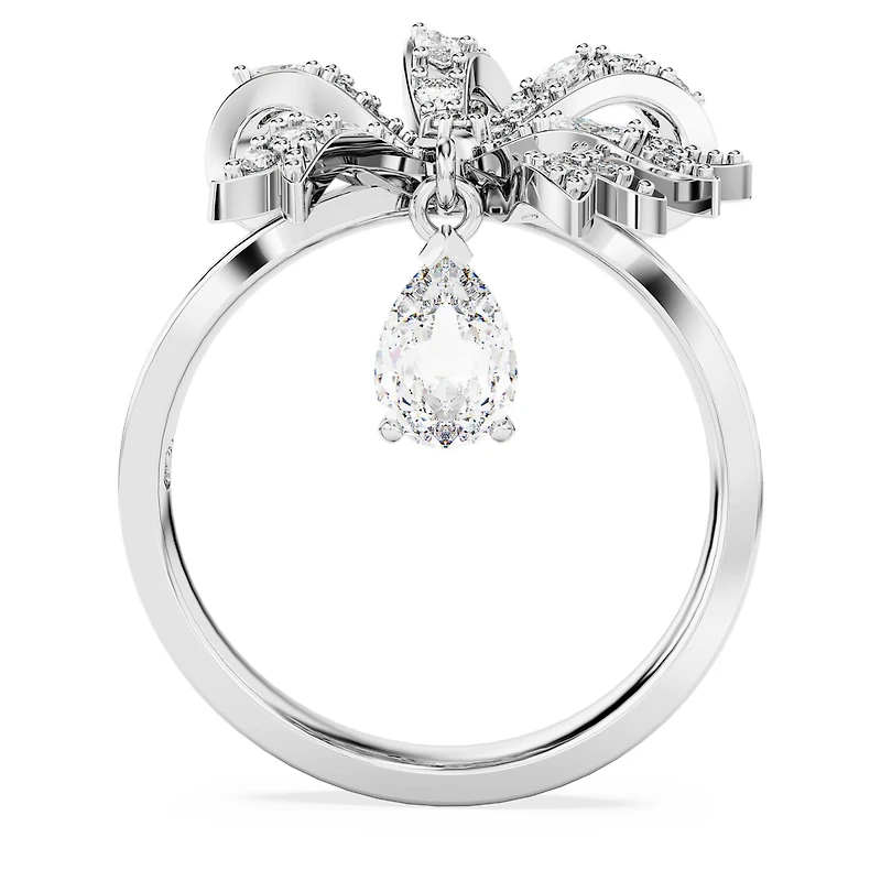 Volta cocktail ring, Bow, White, Rhodium plated by SWAROVSKI