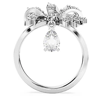 Volta cocktail ring, Bow, White, Rhodium plated by SWAROVSKI