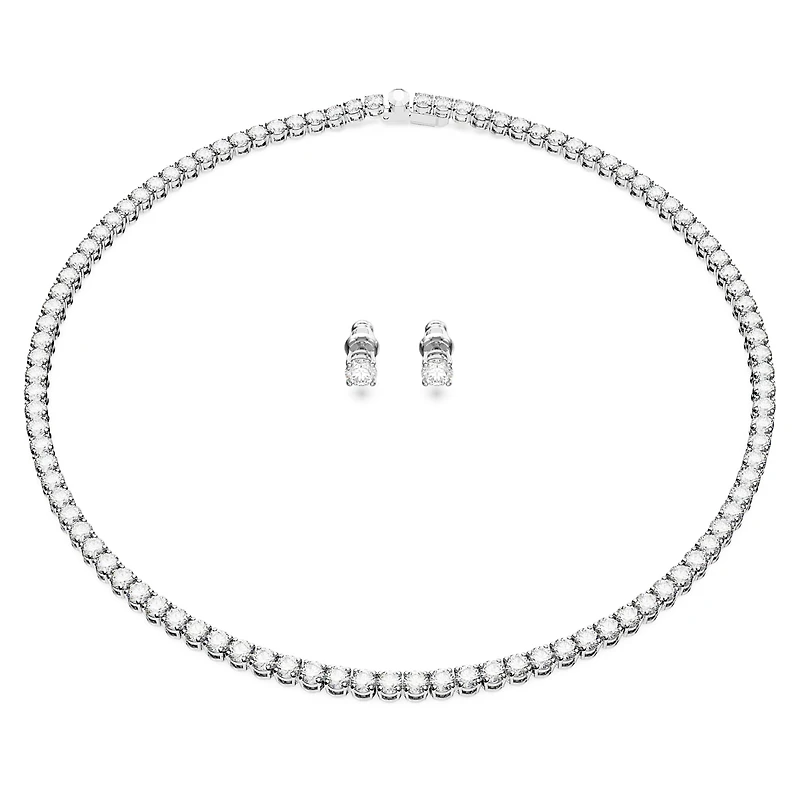 Matrix Tennis set, Round cut, White, Rhodium plated by SWAROVSKI