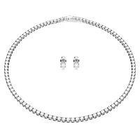 Matrix Tennis set, Round cut, White, Rhodium plated by SWAROVSKI