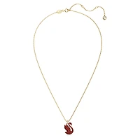 Swan pendant, Swan, Medium, Red, Gold-tone plated by SWAROVSKI