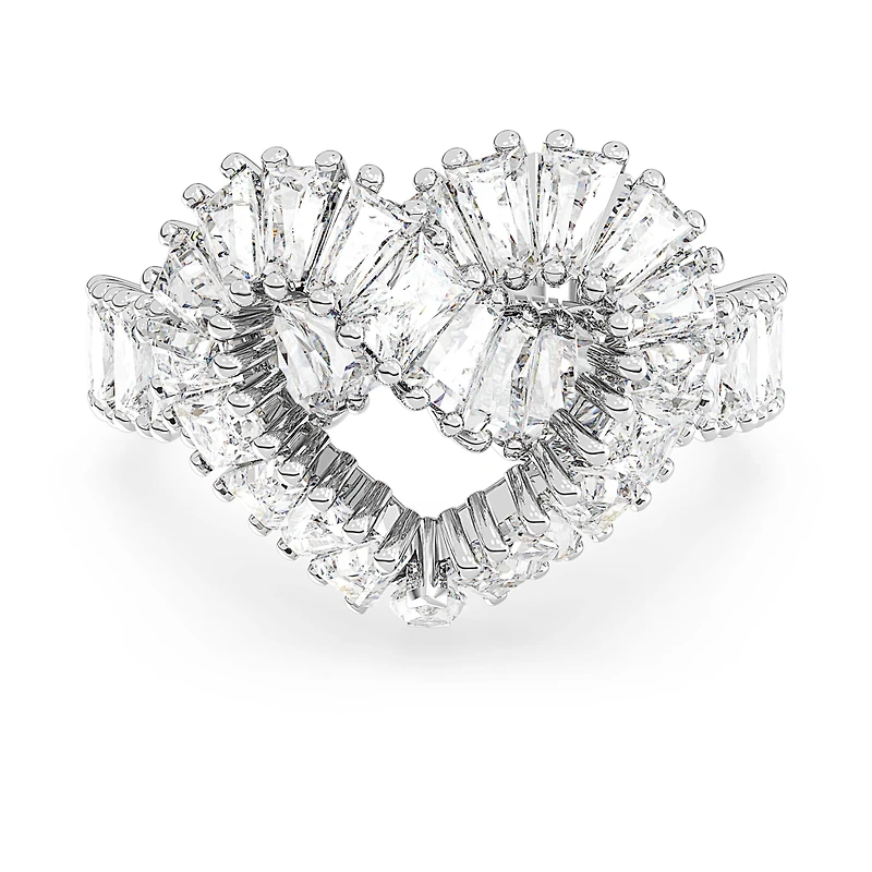 Matrix ring, Mixed cuts, Heart, White, Rhodium plated by SWAROVSKI