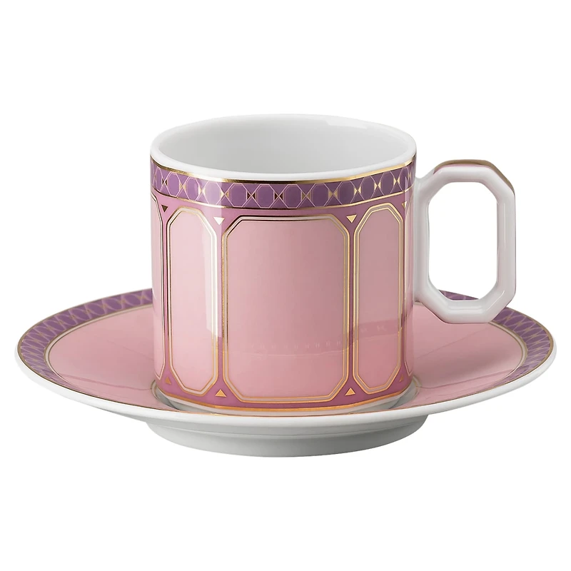 Signum espresso cup with saucer, Porcelain, Pink by SWAROVSKI