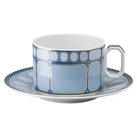 Signum teacup with saucer, Porcelain, Blue by SWAROVSKI