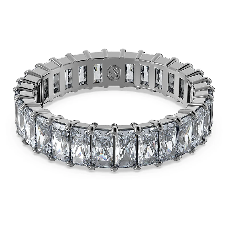 Matrix ring, Baguette cut, Gray, Ruthenium plated by SWAROVSKI