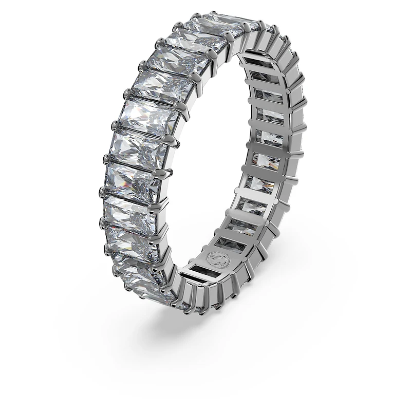 Matrix ring, Baguette cut, Grey, Ruthenium plated by SWAROVSKI