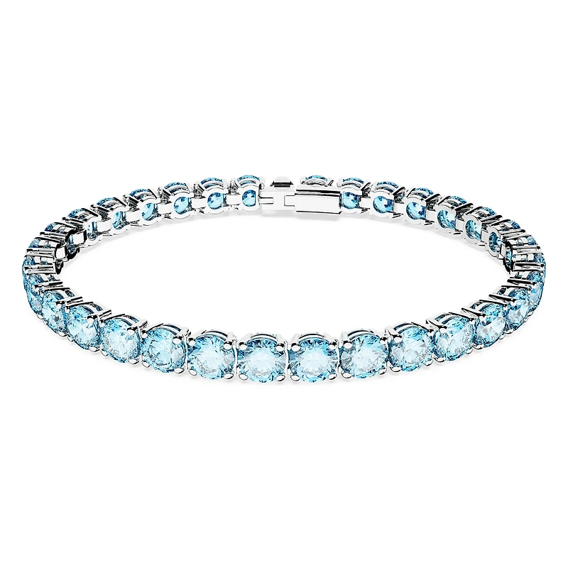 Matrix Tennis bracelet, Round cut, Blue, Rhodium plated by SWAROVSKI