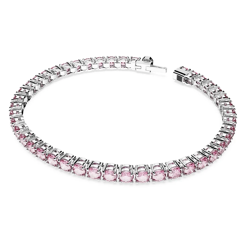 Matrix Tennis bracelet, Round cut, Pink, Rhodium plated by SWAROVSKI