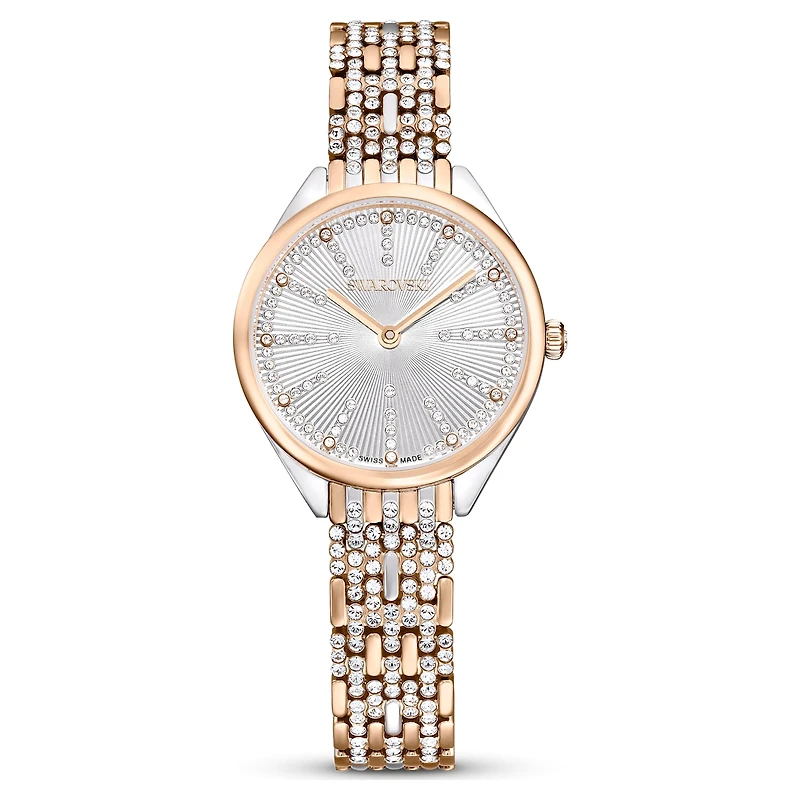 Attract watch, Swiss Made, Pavé, Crystal bracelet, Rose gold tone, Mixed metal finish by SWAROVSKI