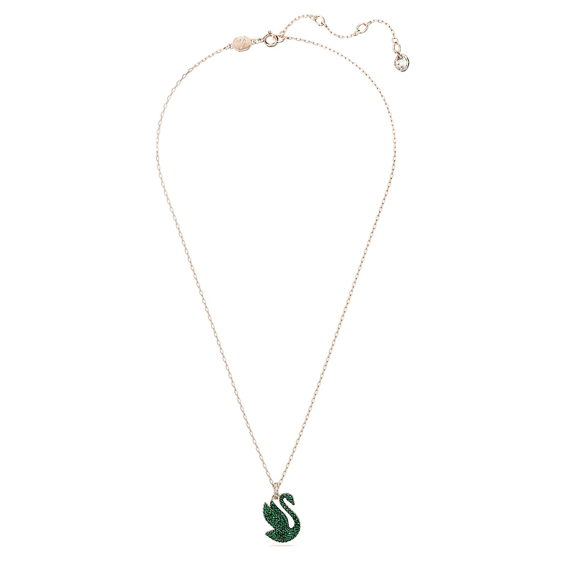 Swan pendant, Swan, Medium, Green, Rose gold-tone plated