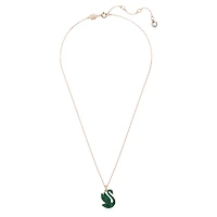Swan pendant, Swan, Medium, Green, Rose gold-tone plated