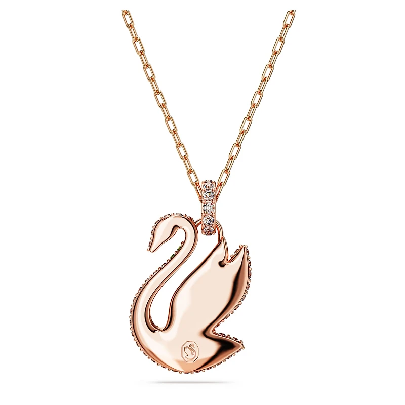 Swan pendant, Swan, Medium, Green, Rose gold-tone plated