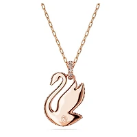 Swan pendant, Swan, Medium, Green, Rose gold-tone plated