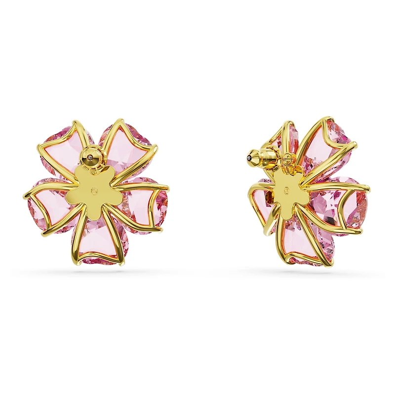 Idyllia stud earrings, Flower, Pink, Gold-tone plated by SWAROVSKI