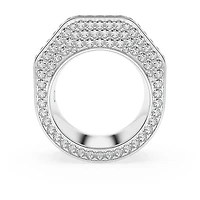 Dextera cocktail ring, Octagon shape, Pavé, White, Rhodium plated by SWAROVSKI