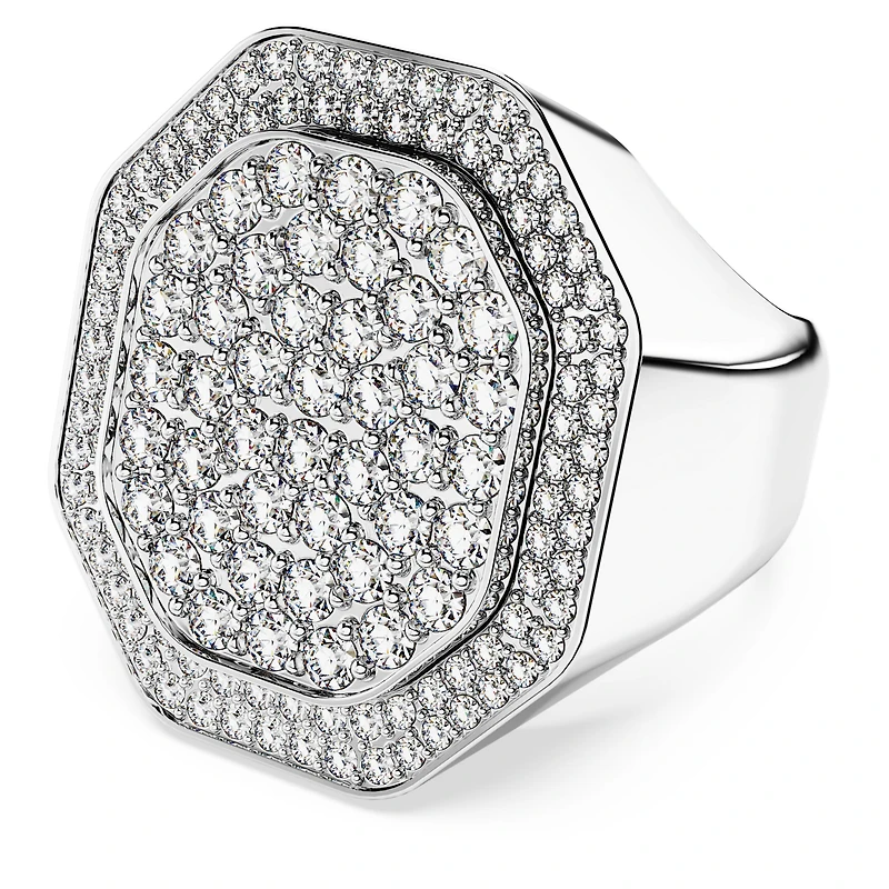 Dextera cocktail ring, Octagon shape, White, Rhodium plated by SWAROVSKI