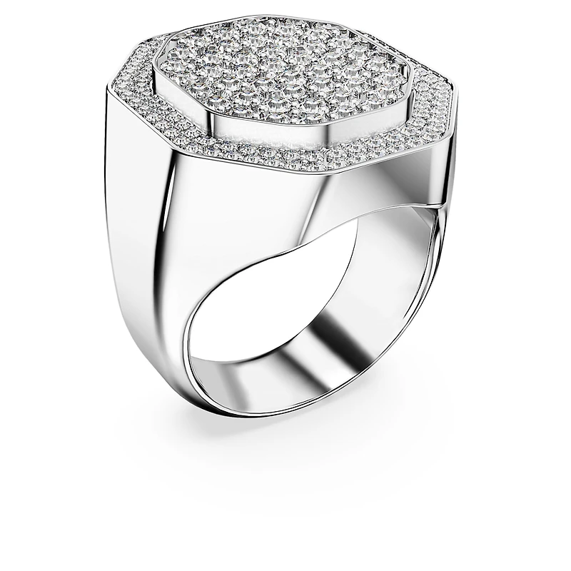 Dextera cocktail ring, Octagon shape, White, Rhodium plated by SWAROVSKI