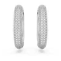 Dextera hoop earrings, Medium, White, Rhodium plated by SWAROVSKI