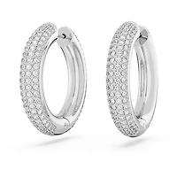 Dextera hoop earrings, Medium, White, Rhodium plated by SWAROVSKI