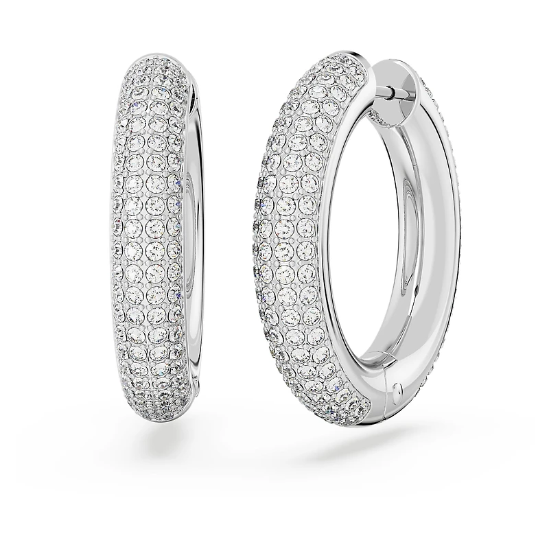 Dextera hoop earrings, Medium, White, Rhodium plated by SWAROVSKI
