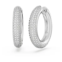 Dextera hoop earrings, Medium, White, Rhodium plated by SWAROVSKI