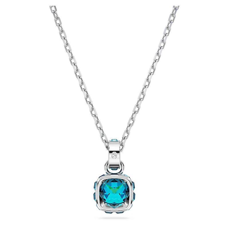Birthstone pendant, Square cut, December, Blue, Rhodium plated by SWAROVSKI