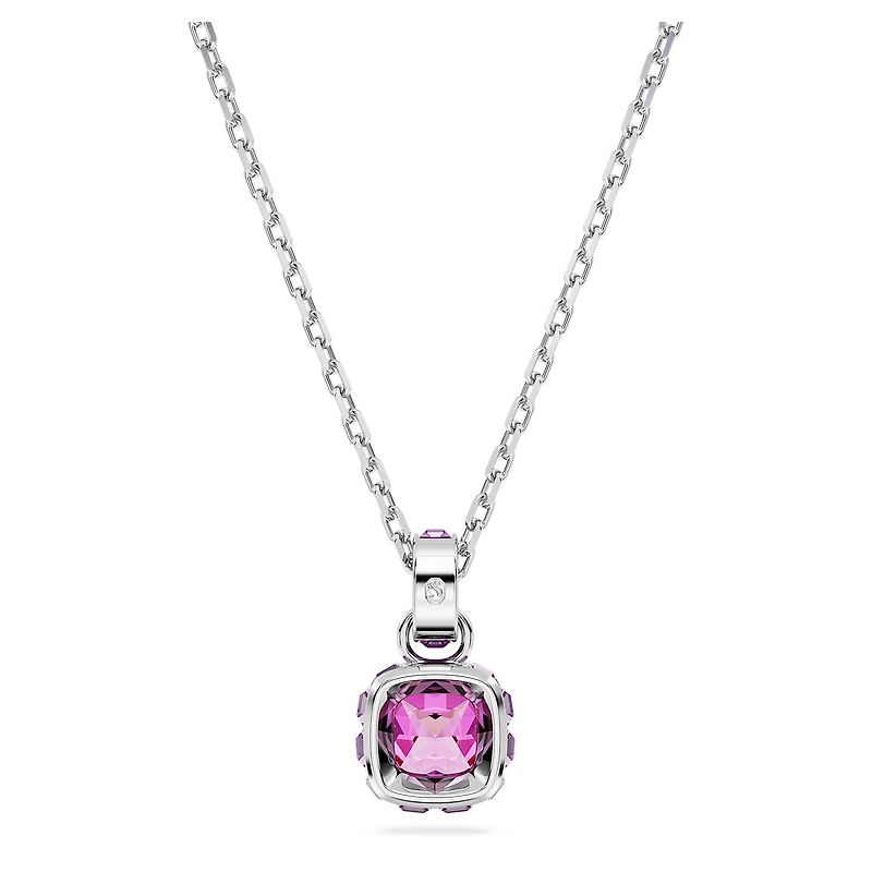 Birthstone pendant, Square cut, February, Purple, Rhodium plated by SWAROVSKI