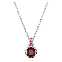Birthstone pendant, Square cut, January, Red, Rhodium plated by SWAROVSKI
