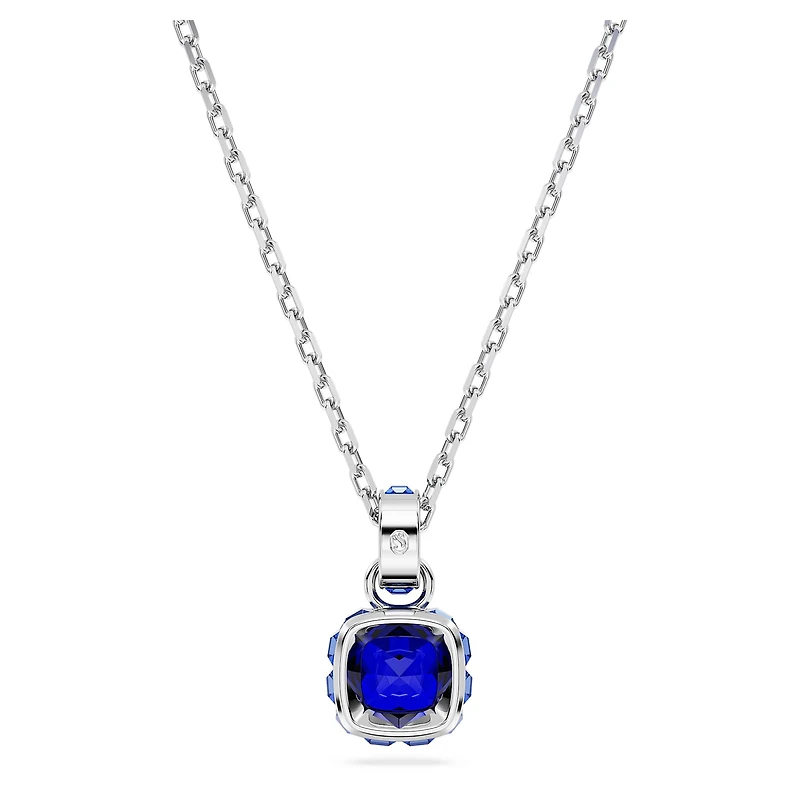 Birthstone pendant, Square cut, September, Blue, Rhodium plated by SWAROVSKI