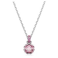 Birthstone pendant, Square cut, October, Pink, Rhodium plated by SWAROVSKI