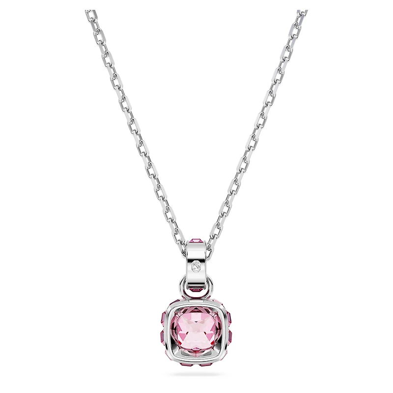 Birthstone pendant, Square cut, October, Pink, Rhodium plated by SWAROVSKI
