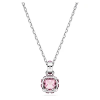 Birthstone pendant, Square cut, October, Pink, Rhodium plated by SWAROVSKI