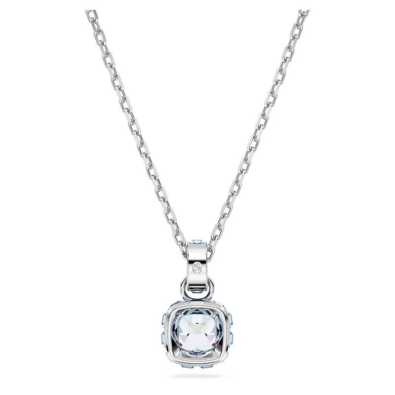 Birthstone pendant, Square cut, March, Blue, Rhodium plated by SWAROVSKI