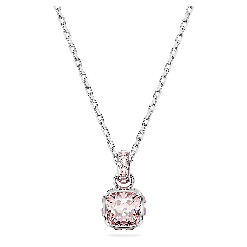 Birthstone pendant, Square cut, June, Pink, Rhodium plated by SWAROVSKI