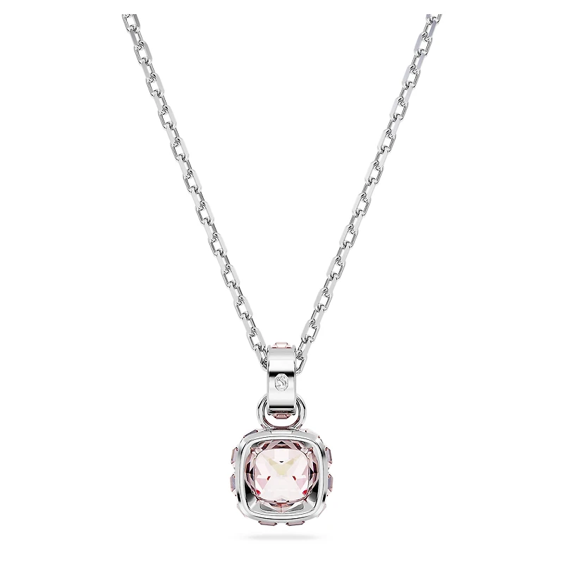 Birthstone pendant, Square cut, June, Pink, Rhodium plated by SWAROVSKI