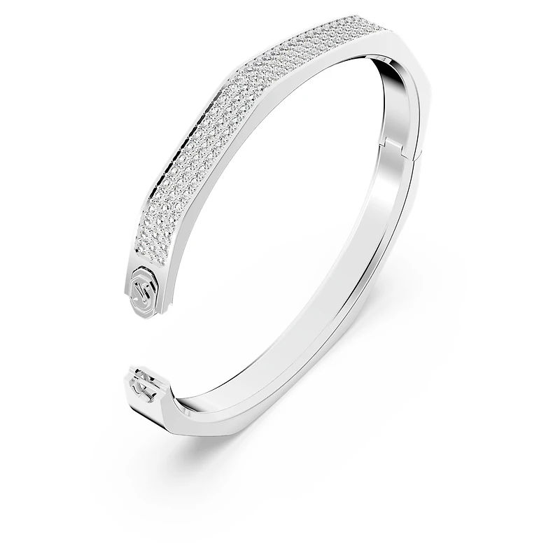 Dextera bangle, Octagon shape, White, Rhodium plated by SWAROVSKI