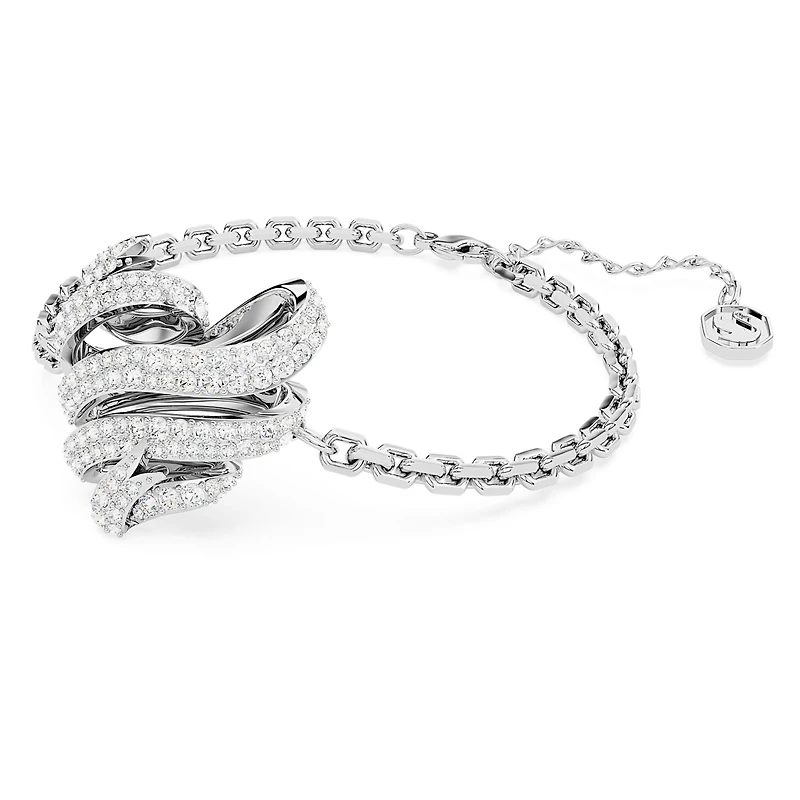 Volta bracelet, Heart, White, Rhodium plated by SWAROVSKI