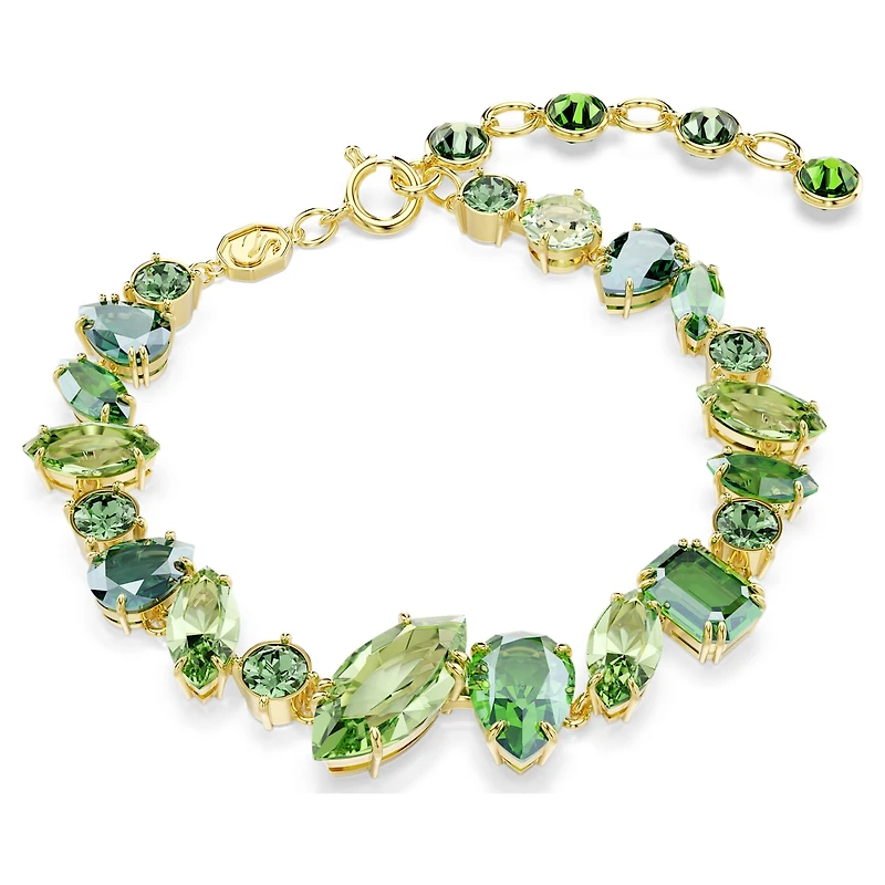 Gema bracelet, Mixed cuts, Green, 18K gold finish