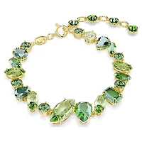 Gema bracelet, Mixed cuts, Green, 18K gold finish