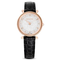 Crystalline wonder watch, Swiss Made, Leather strap, Black, Rose gold-tone finish
