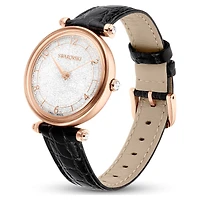 Crystalline wonder watch, Swiss Made, Leather strap, Black, Rose gold-tone finish