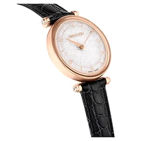 Crystalline wonder watch, Swiss Made, Leather strap, Black, Rose gold-tone finish
