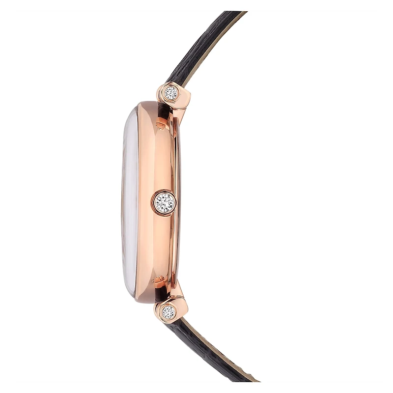 Crystalline wonder watch, Swiss Made, Leather strap, Black, Rose gold-tone finish