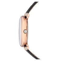 Crystalline wonder watch, Swiss Made, Leather strap, Black, Rose gold-tone finish