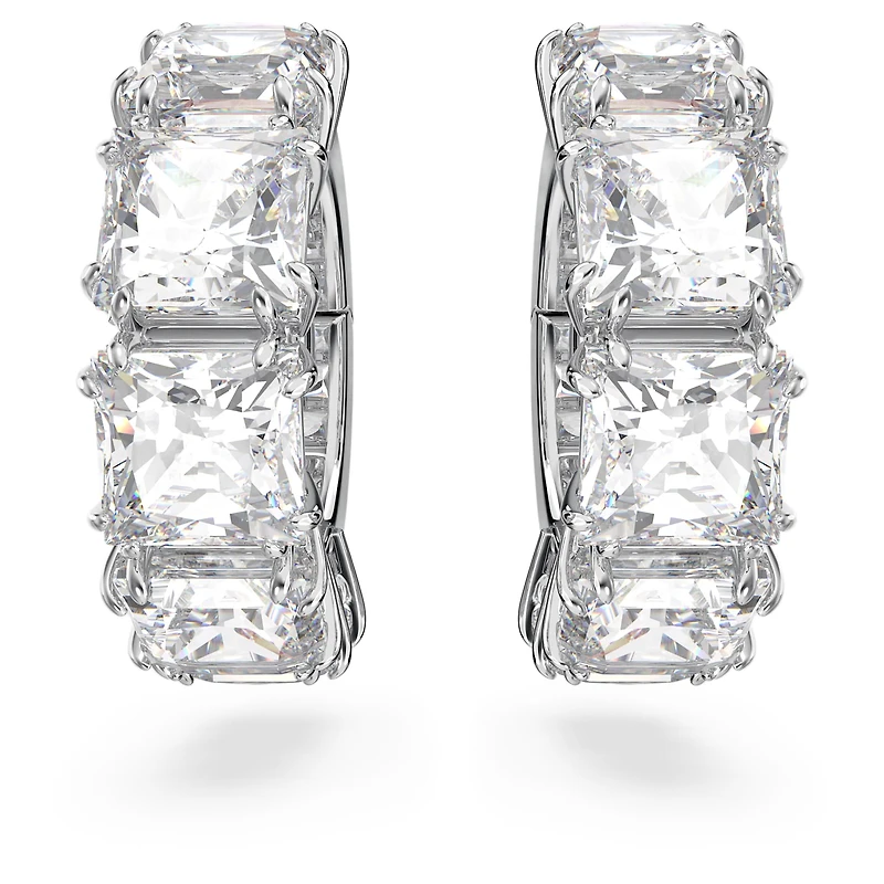 Matrix clip earrings, Square cut, White, Rhodium plated by SWAROVSKI