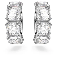 Matrix clip earrings, Square cut, White, Rhodium plated by SWAROVSKI