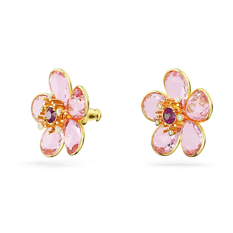 Florere stud earrings, Flower, Pink, Gold-tone plated by SWAROVSKI
